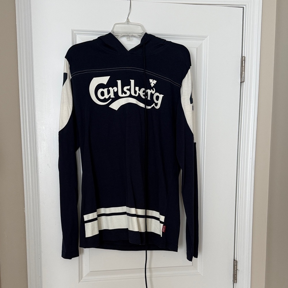 Navy and White Men's Cotton hooded t-shirt
